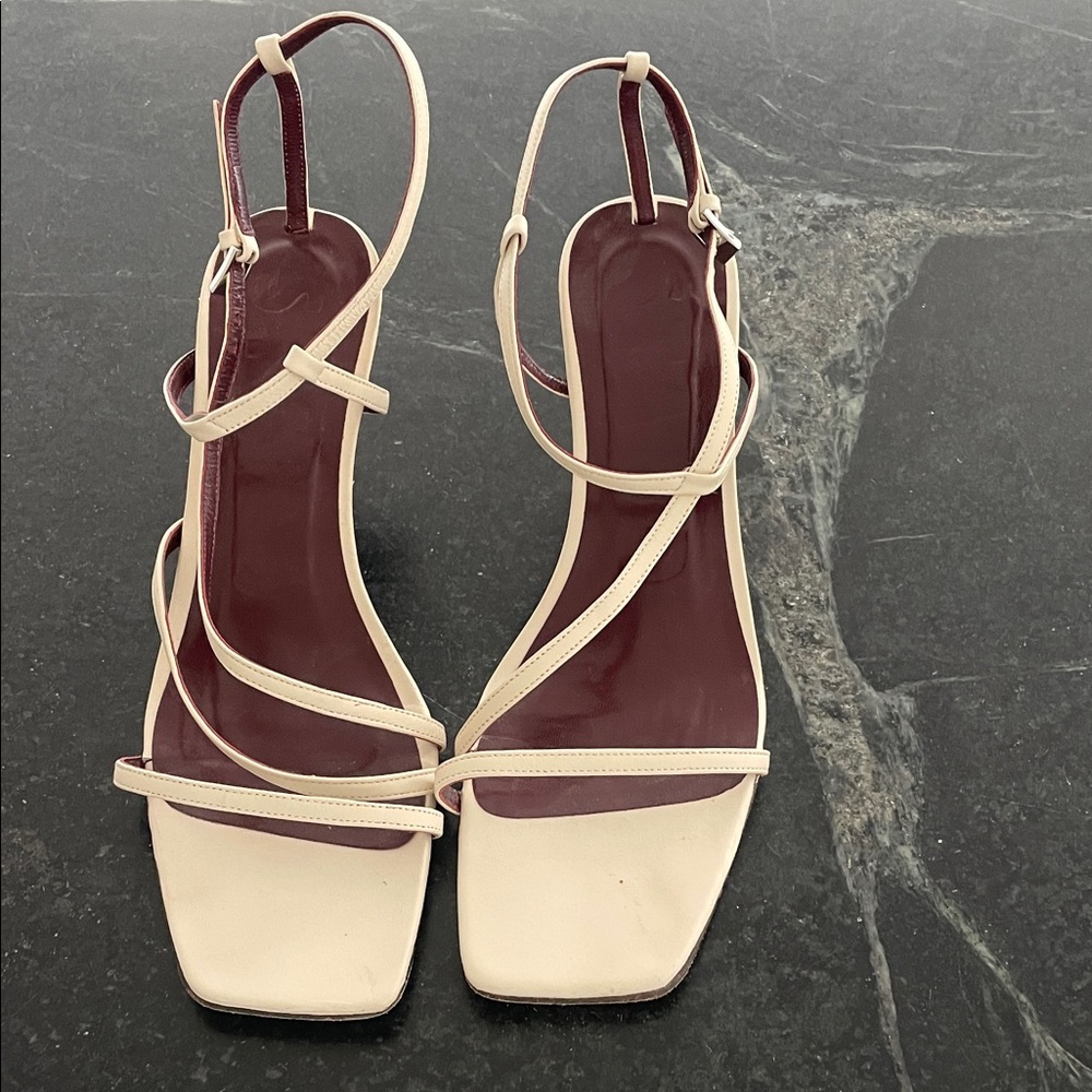 STAUD Beige and Maroon Strappy Sandals